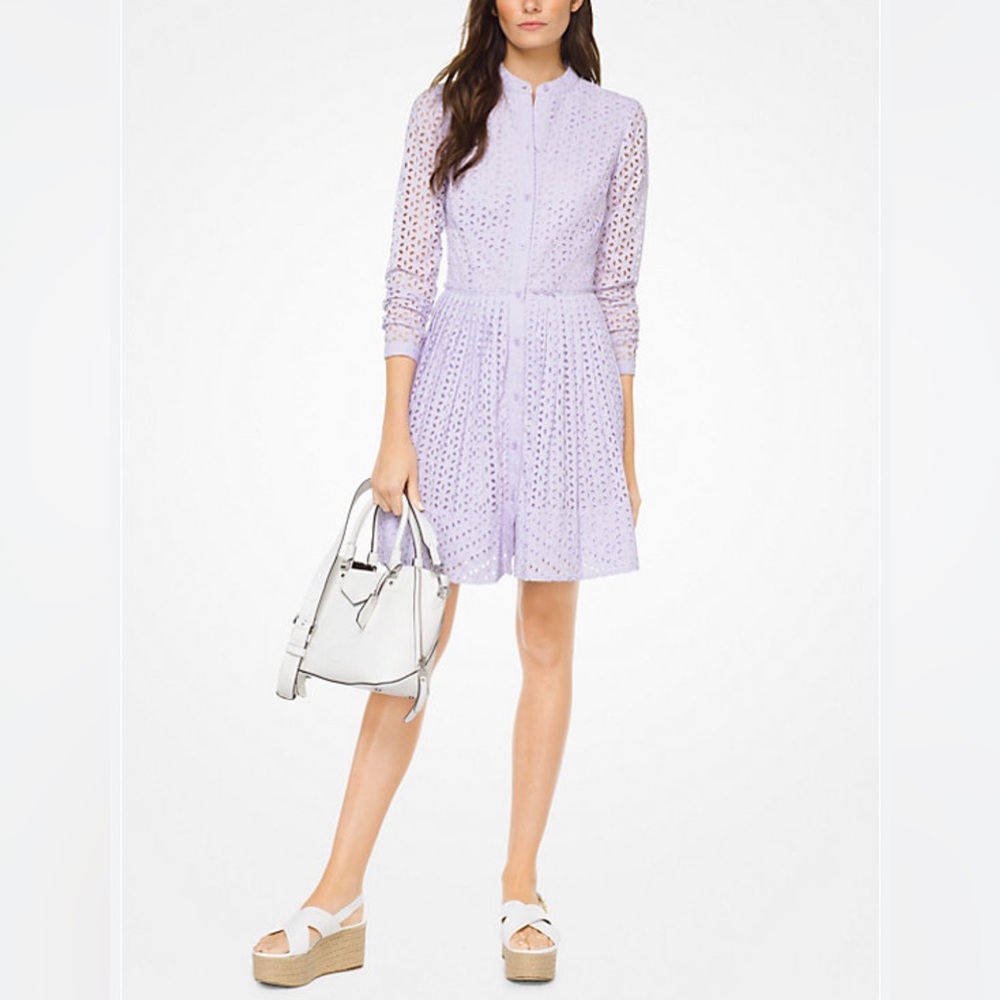 Michael Kors Eyelet Cotton Lavender ShirtDress Size 0